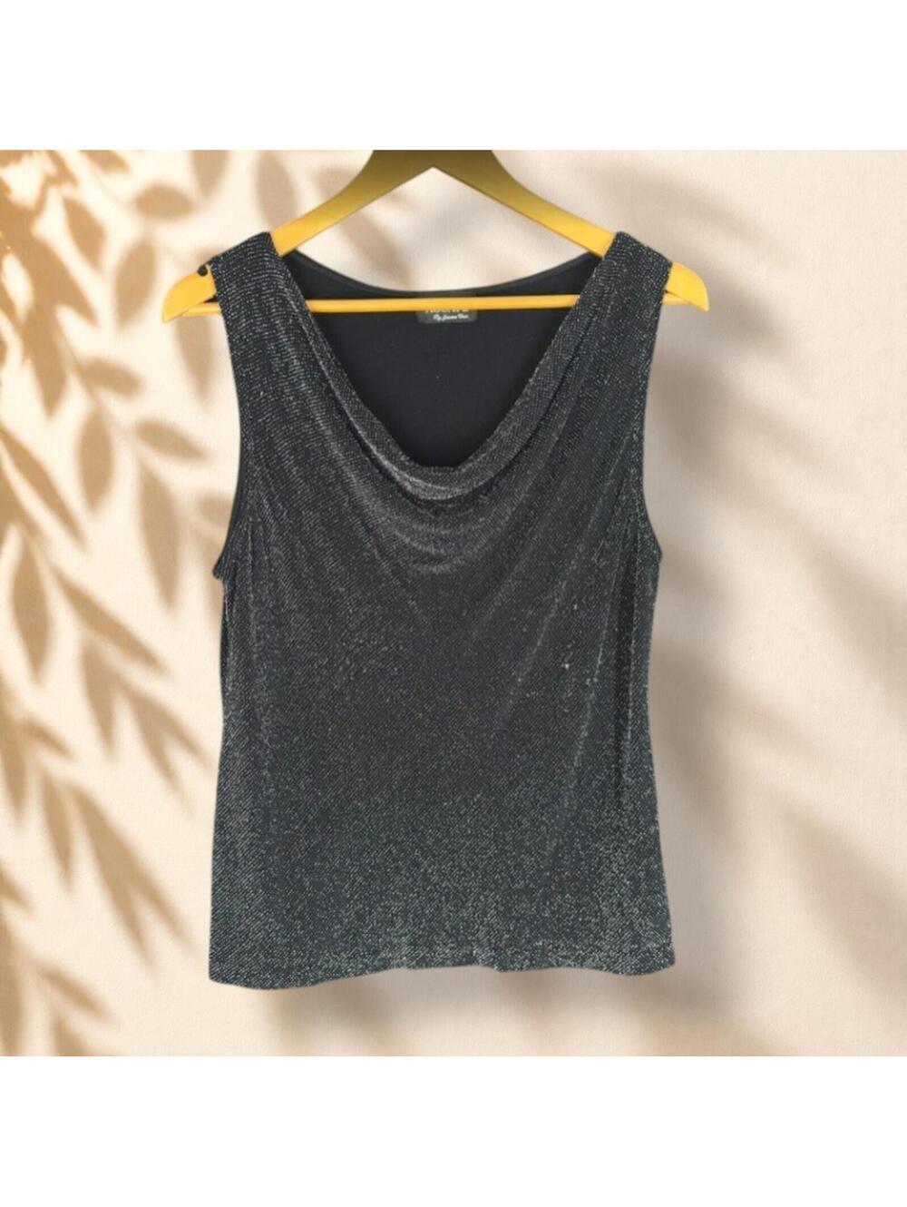 Xscape Blouse Women M Medium Black Metallic V-Neck Sleeveless Wide Strap Casual